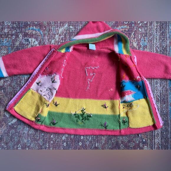 Colorful Pink Knit with embroidered details Kids Zippered Hooded Sweater - Picture 8 of 14